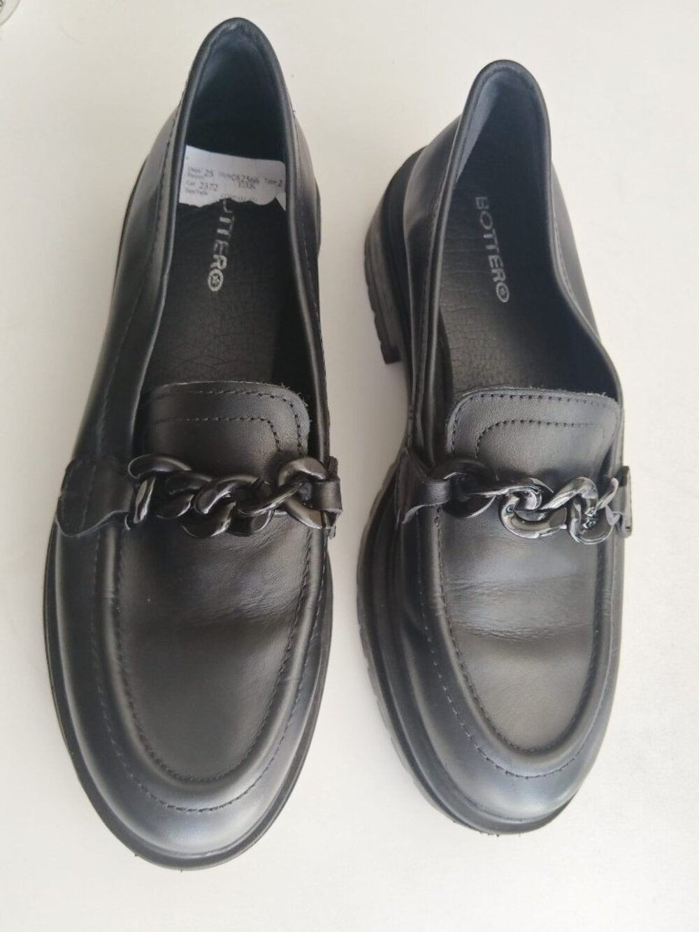 ✨ BOTTERO Black Genuine Leather Chunky Chain Loafers Made in Brazil 37 NEW